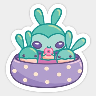 Alien with Bunny Succulents Sticker